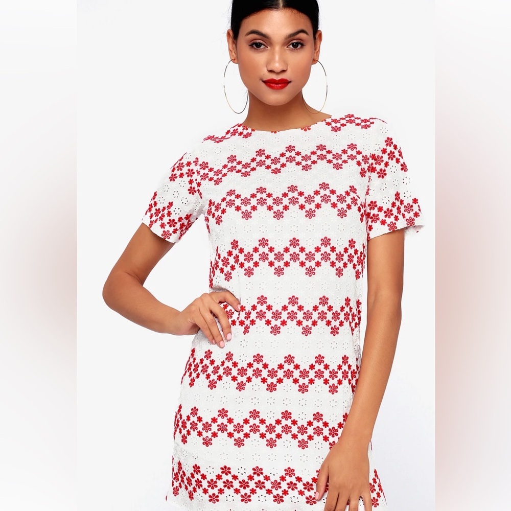 i. Madeline White Eyelet Top with Red Floral Embroidery